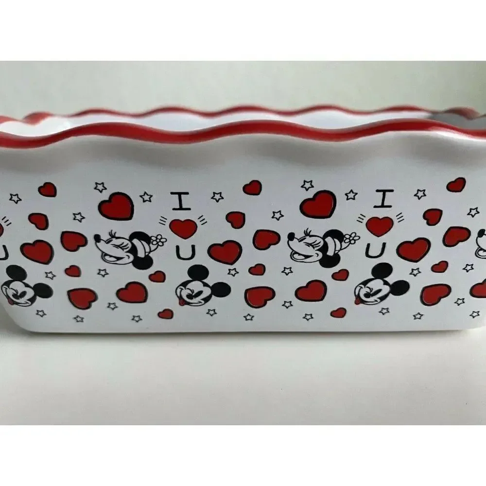 Disney Mickey Minnie Valentine’s Mini Loaf Bread Baking Pan Dish‎ Ceramic New